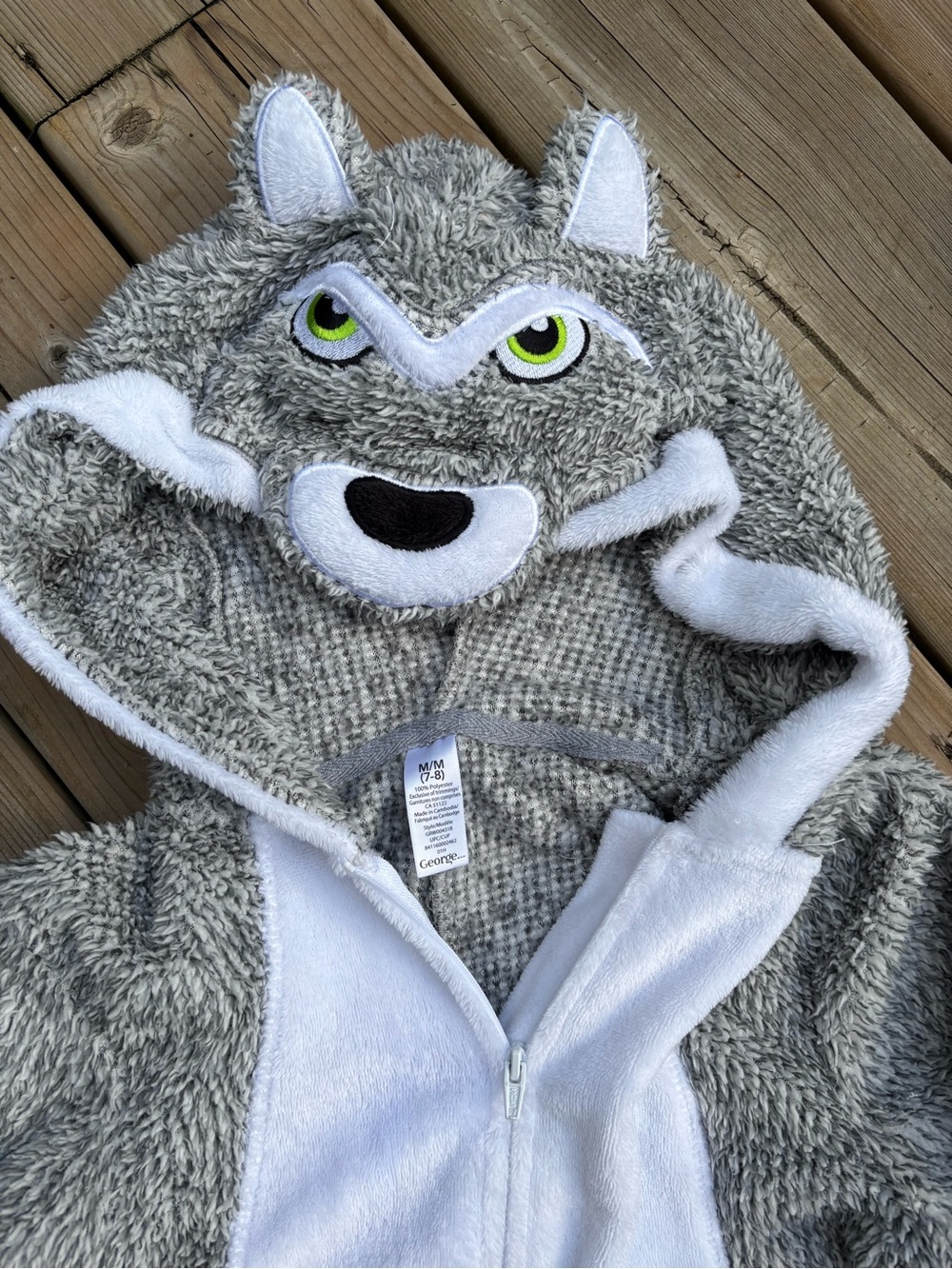 George Kids' Gray Wolf One-Piece Hooded Costume or Onsie PJ